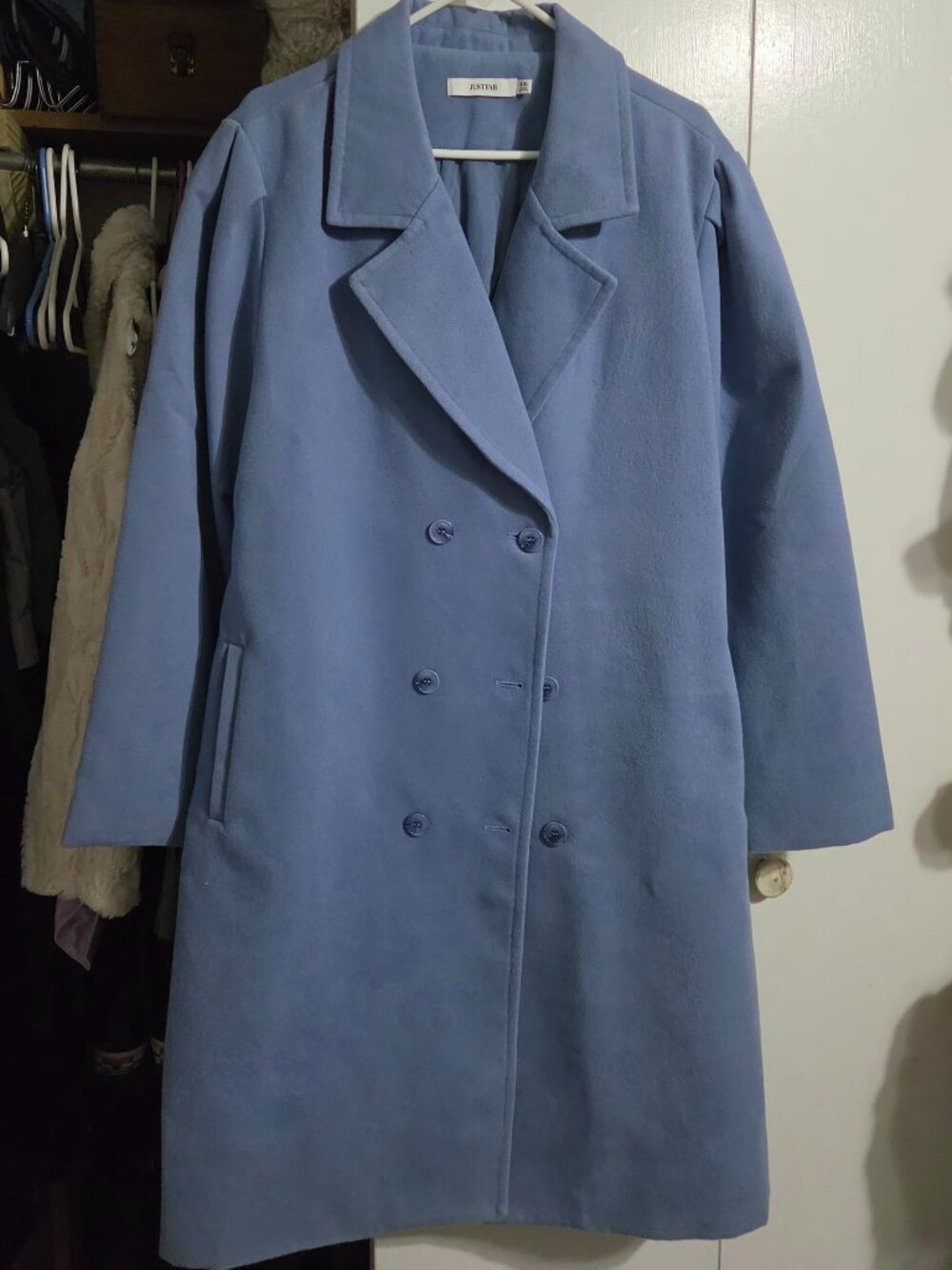 JustFab Felt Car Coat Periwinkle Blue NWT Size XXL